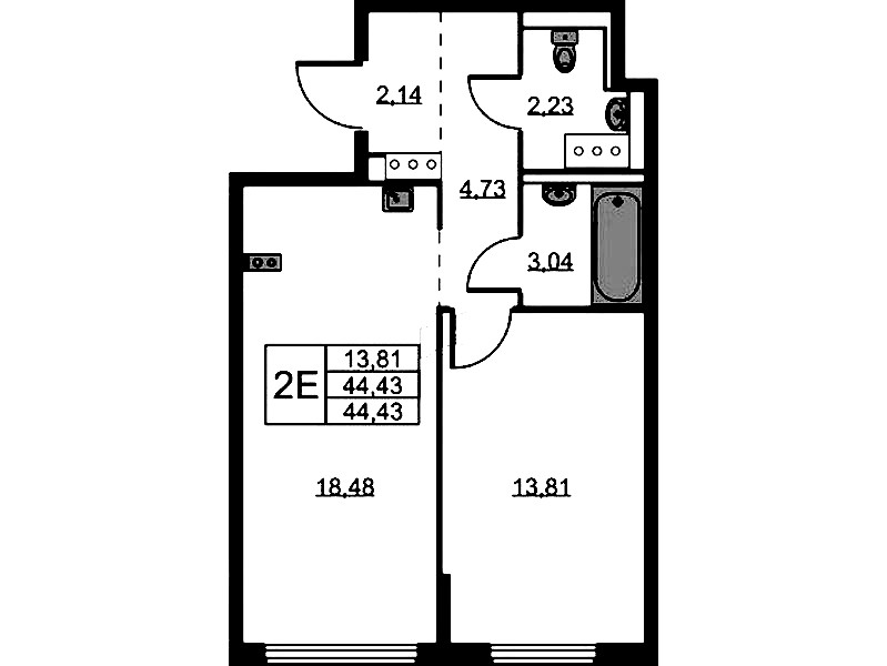 1-комнатная квартира 44.43 м², 2/11 эт., ЖК «Новое Колпино»